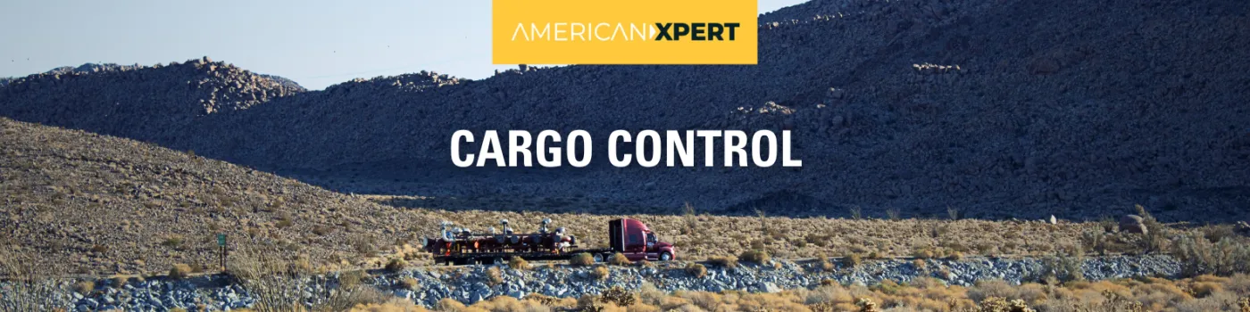 Cargo Control Banner with Flatbed Truck driving through Mountains